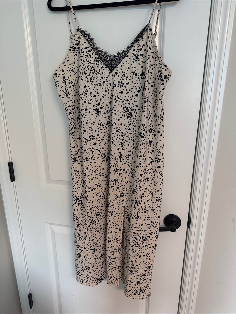 a new day Beige Slip Midi Dress with Black Spot Print & Lace Trim
